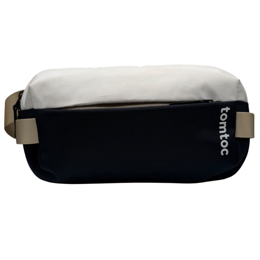 tomtoc Compact Sling Bag EDC Travel Crossbody Polyester Navy White Tan Men OS